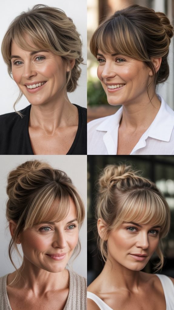 Curtain Bangs with a Low Bun