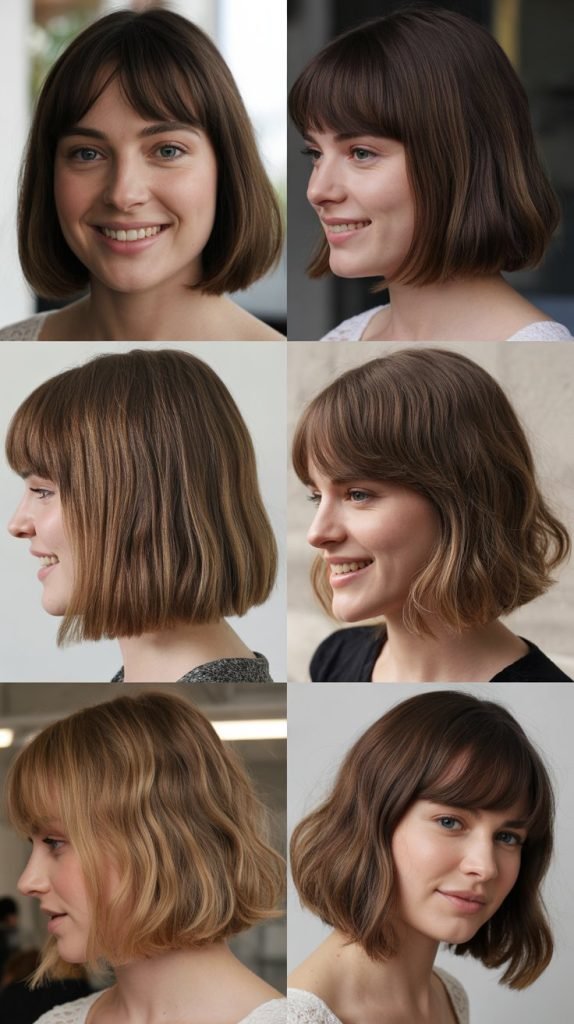  Shoulder-Length Bob With Eyebrow-Grazing Bangs