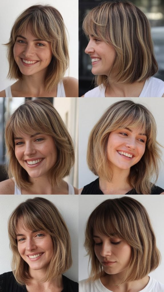  Long Bob With Choppy Bangs And Highlights
