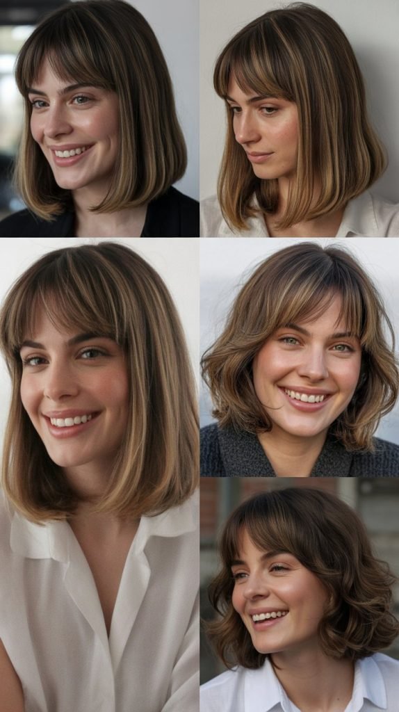  Long Bob With Curtain Bangs And Face-Framing Layers