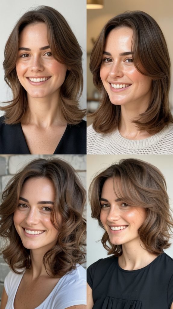  Collarbone-Length Layers with Side Part
