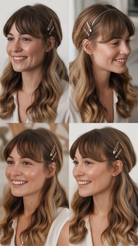 Pinned-Back Bangs with Flowing Waves