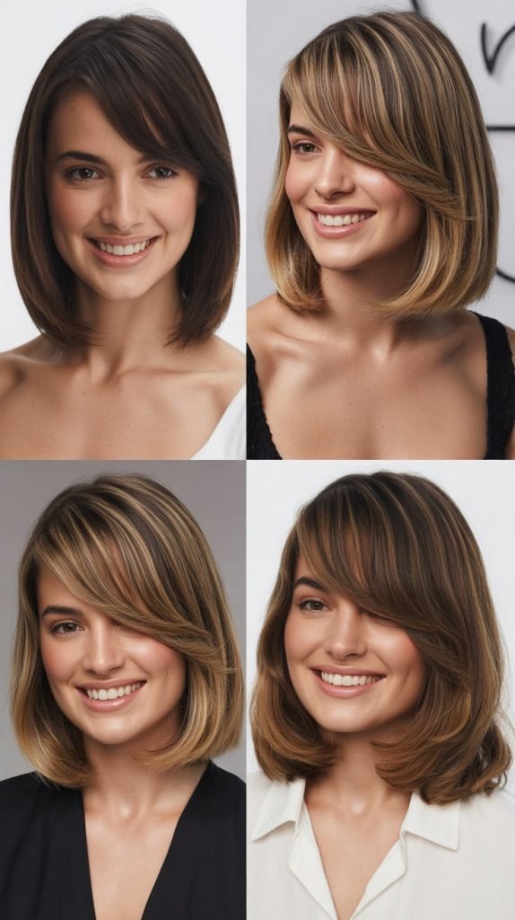 Polished Long Bob with Swooped Side Bangs
