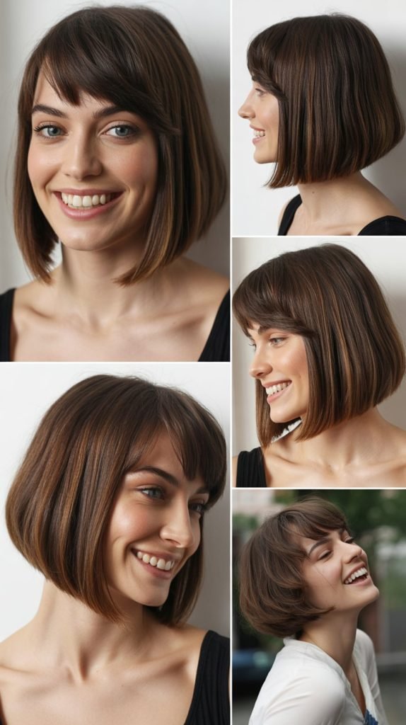  Sleek Bob with Long Side-Parted Bangs