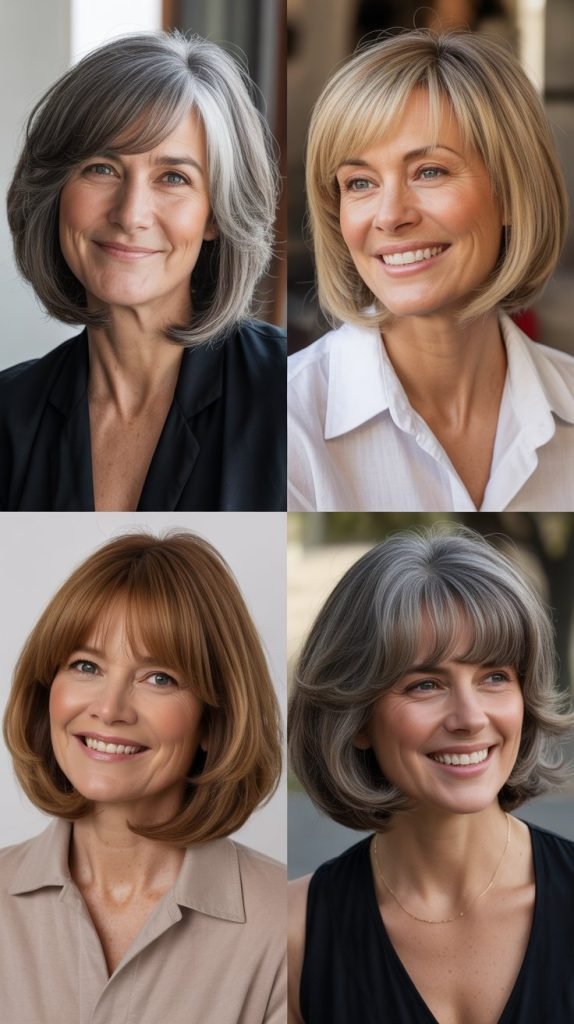 Soft Layered Bob with Curtain Bangs