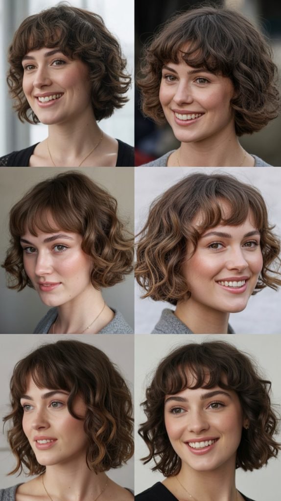  Wavy Bob With Brow-Skimming Bangs