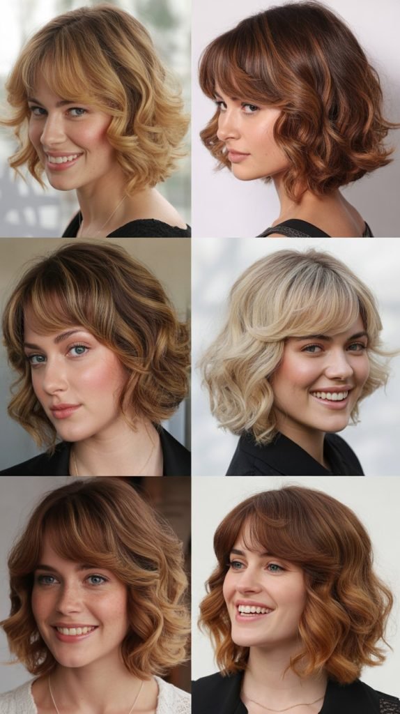  Wavy Bob with Long Feathered Bangs