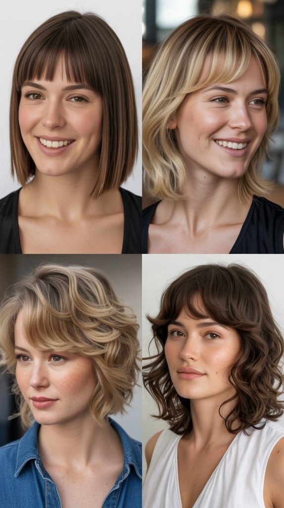  Stacked Lob with Layered Bangs