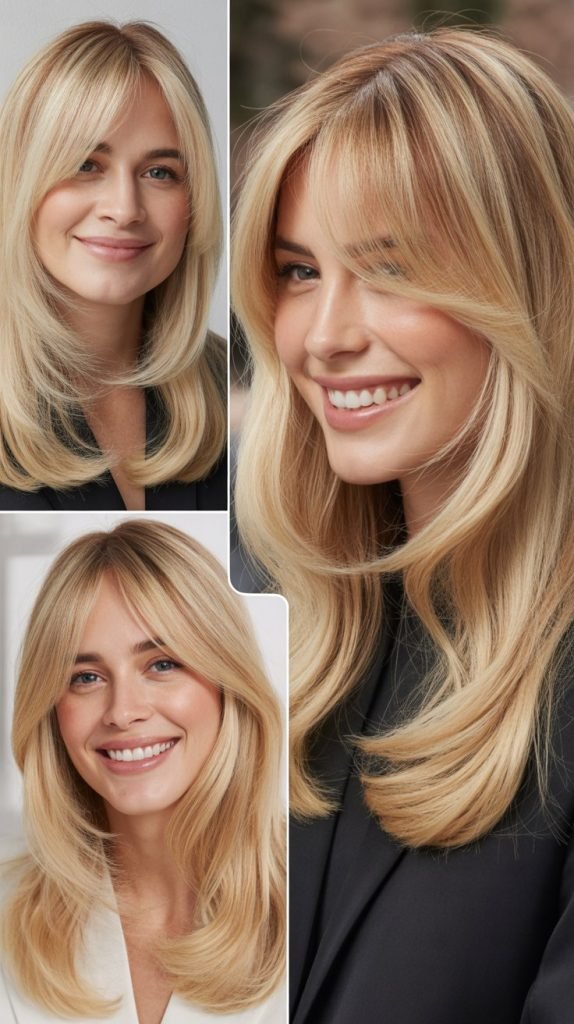 Layered Honey Blonde with Long Side Bangs