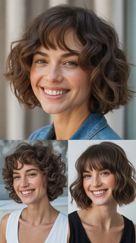  Chin-Length Wavy Bob with Split Bangs