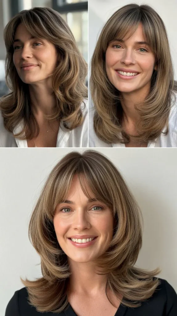  Long Layers with Curtain Bangs