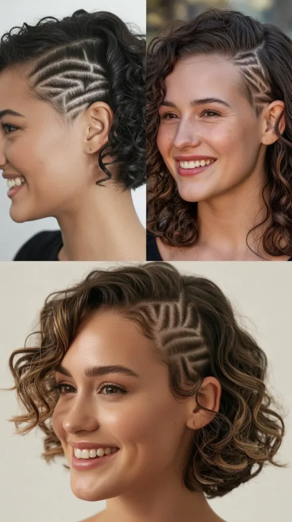  Chin-Length Curly Bob with Undercut Design