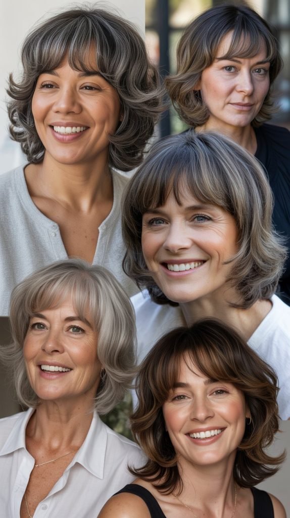 Shoulder-Length Shag with Curtain Bangs