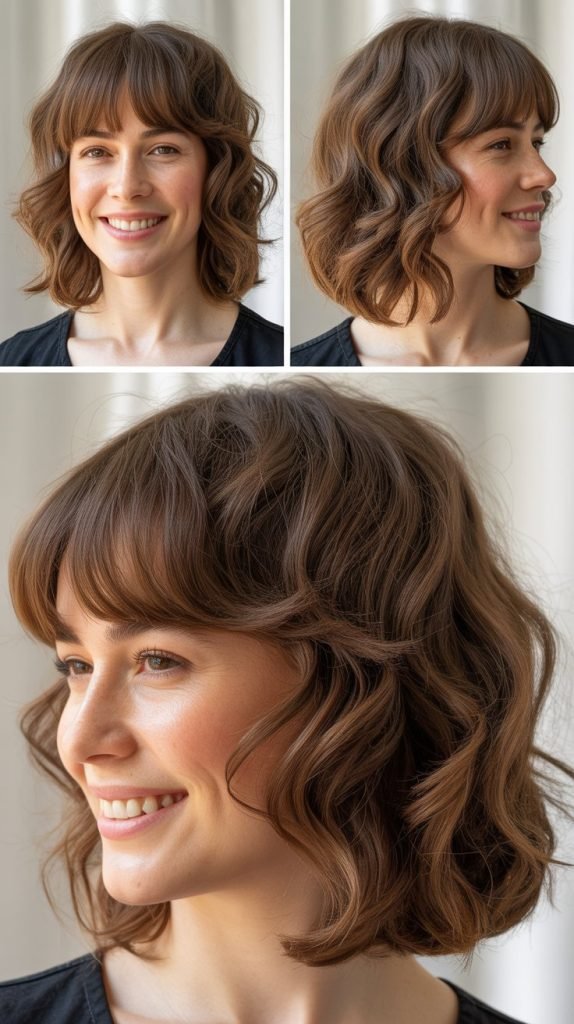 Medium Shag with Curtain Bangs for Wavy Hair