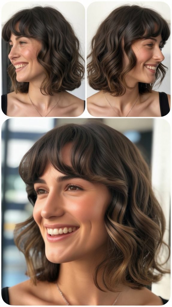 Wavy Medium Cut with Long Bangs