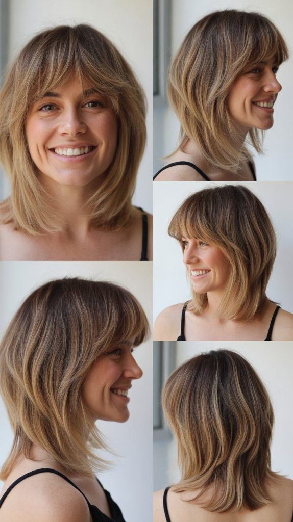  Long Bob With Piecey Textured Bangs and Balayage