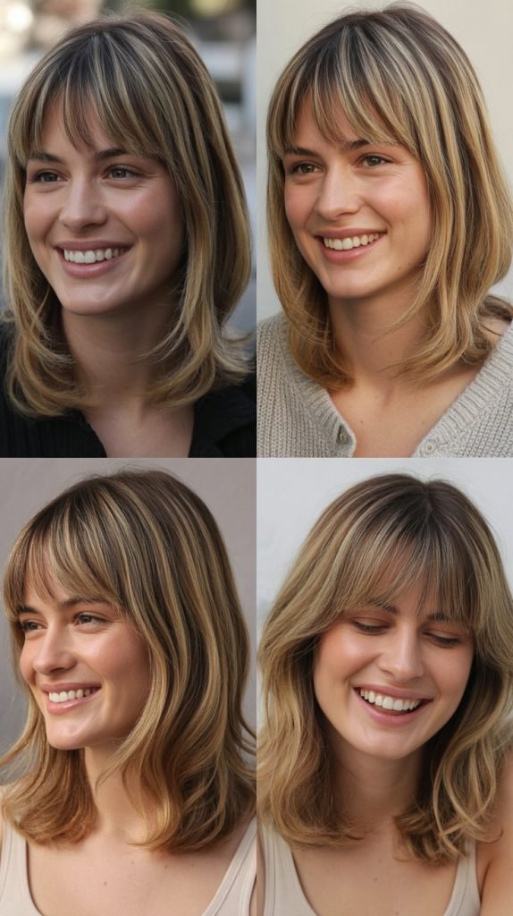 Classic Curtain Bangs with Shoulder-Length Layers