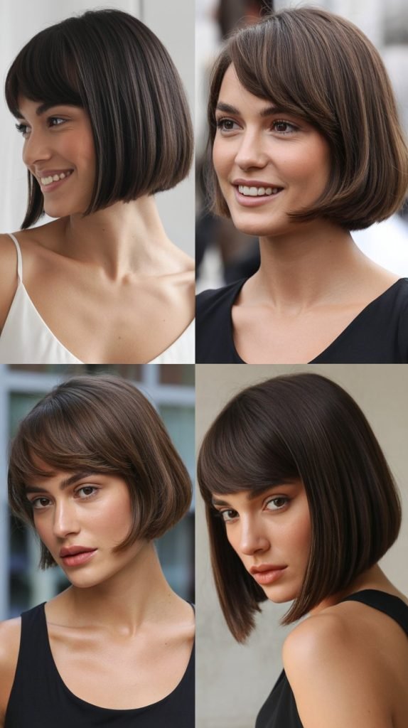 . Side Bangs with Sleek One-Length Bob
