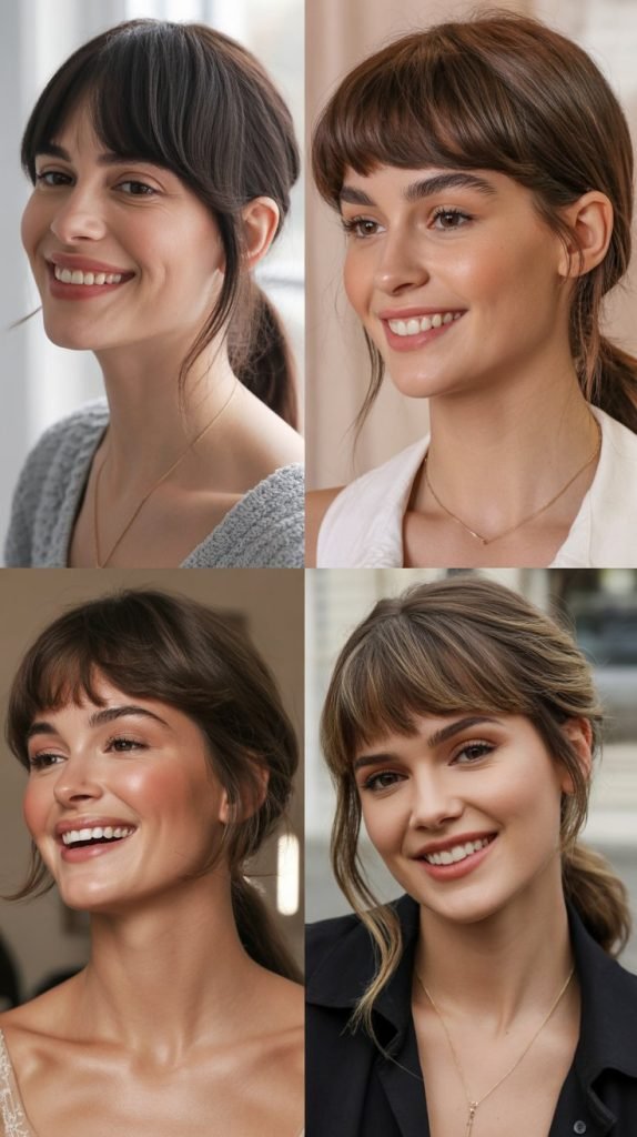  Curtain Bangs With Low Ponytail