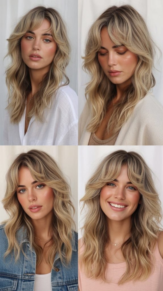 . Piece-y Curtain Bangs with Beachy Waves