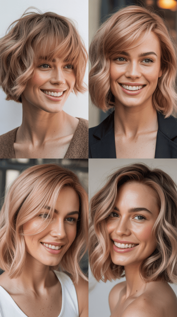 Asymmetrical Fringe with Rose Gold Blonde