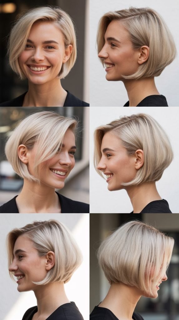 Asymmetrical Platinum Blonde Bob with Side Part