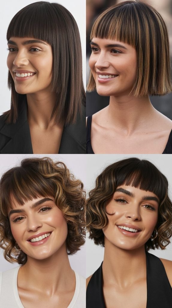 Blunt Curtain Bangs With Structured Layers