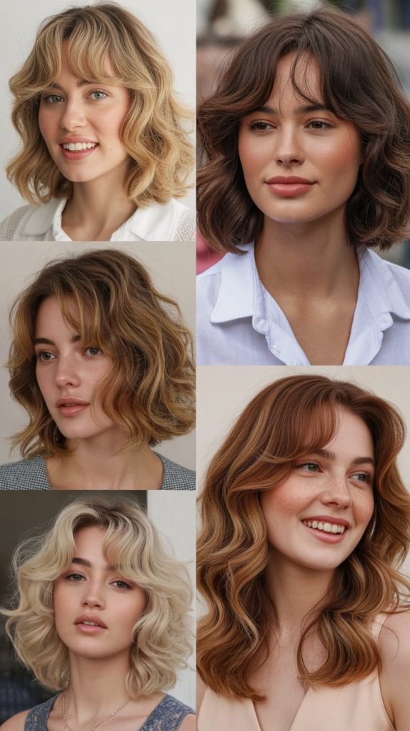 Wavy Lob With Soft Curtain Bangs