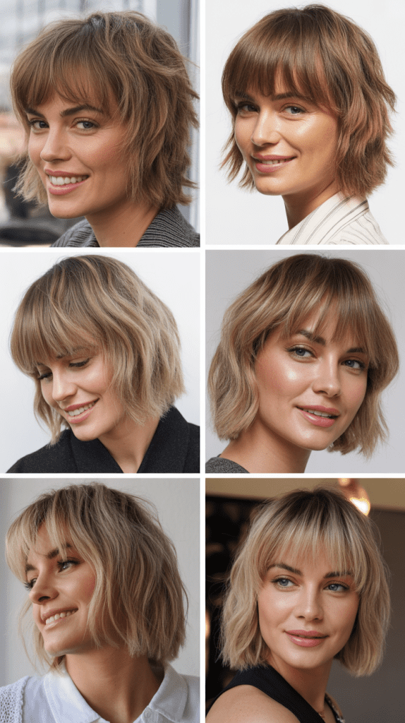 1. Choppy Curtain Bangs with Mushroom Blonde