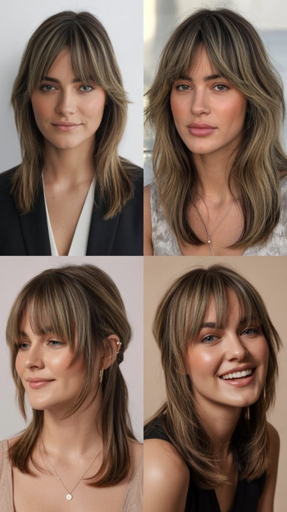 Long Curtain Bangs with Straight Layers