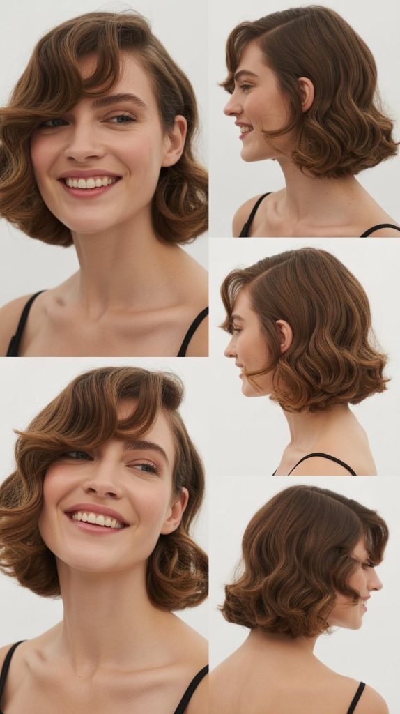 Wavy Medium Cut with Long Side-Swept Bangs