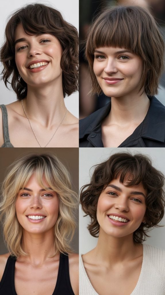 2. Tousled Lob With Textured Bangs