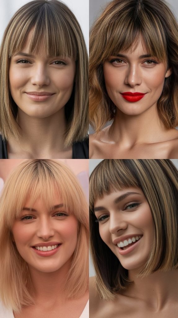 . Straight-Across Bangs with Shoulder-Length Straight Hair