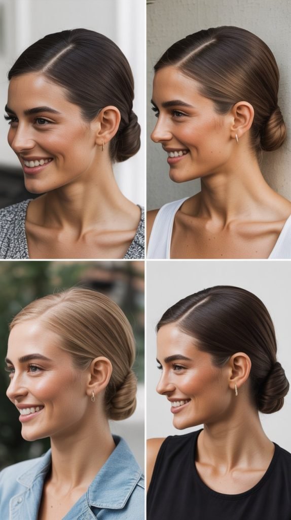 Side-Parted Sleek Low Bun