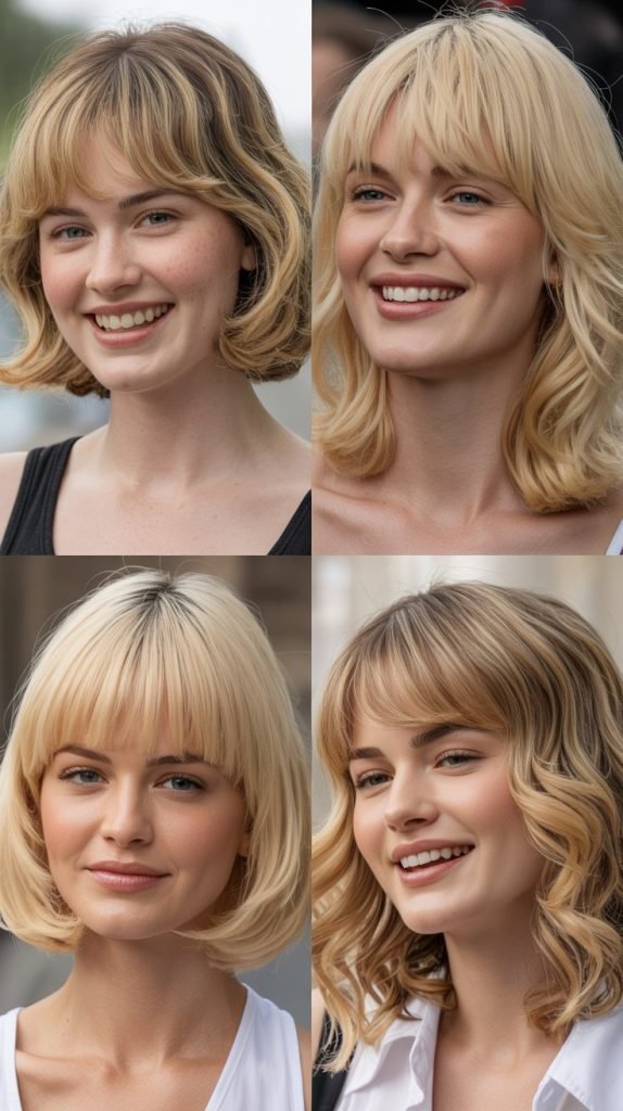  Rounded Bangs with Curved Bob