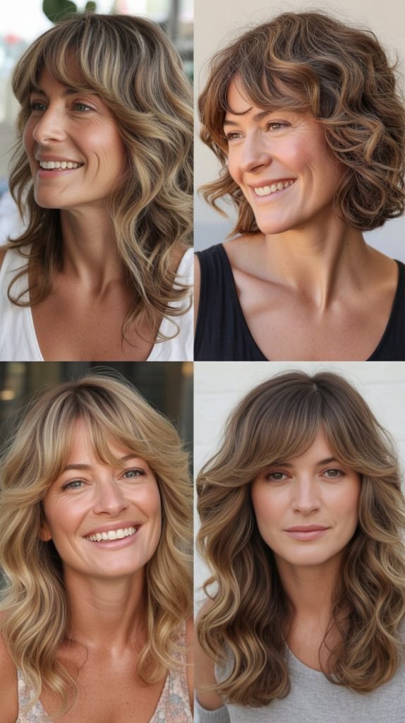  Long Curtain Bangs with Beach Waves