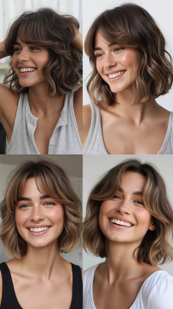  Tousled Lob with Baby Curtain Bangs