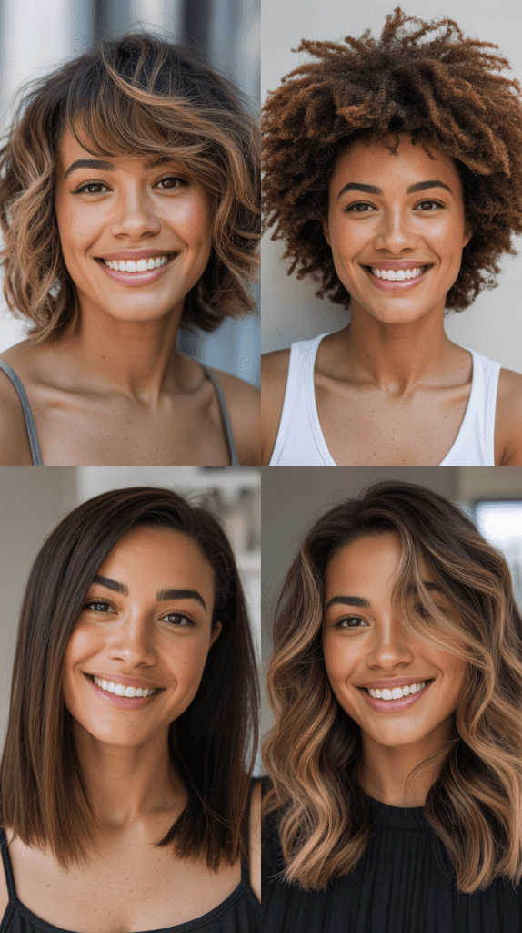 Shaggy Lob With Side Bangs And Balayage Ombré