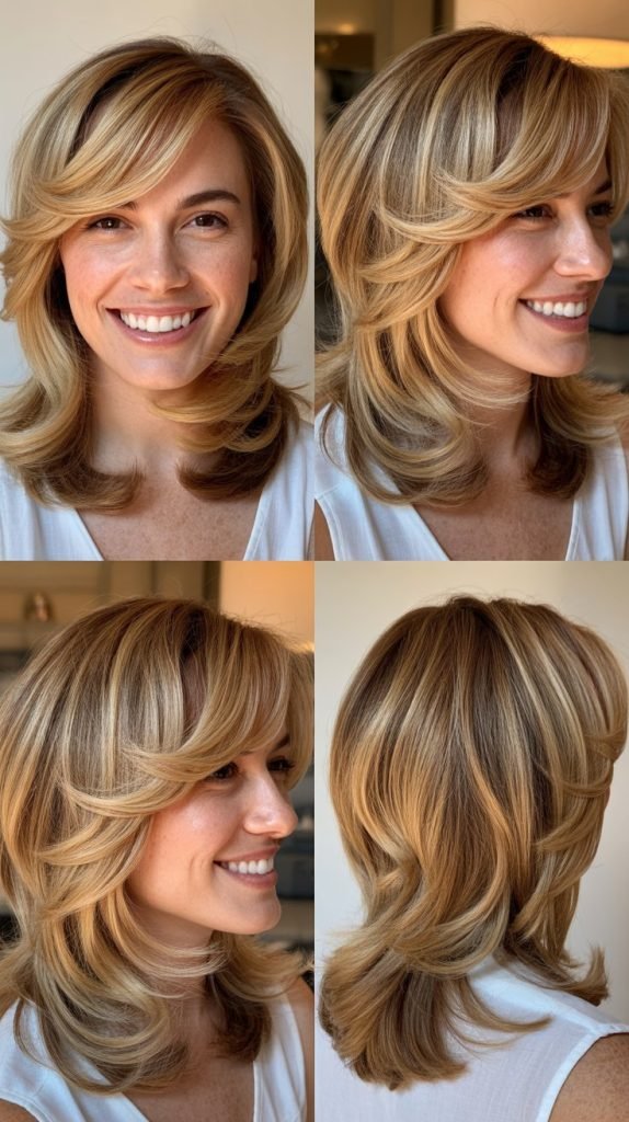 . Layered Wheat Blonde with Side-Swept Texture
