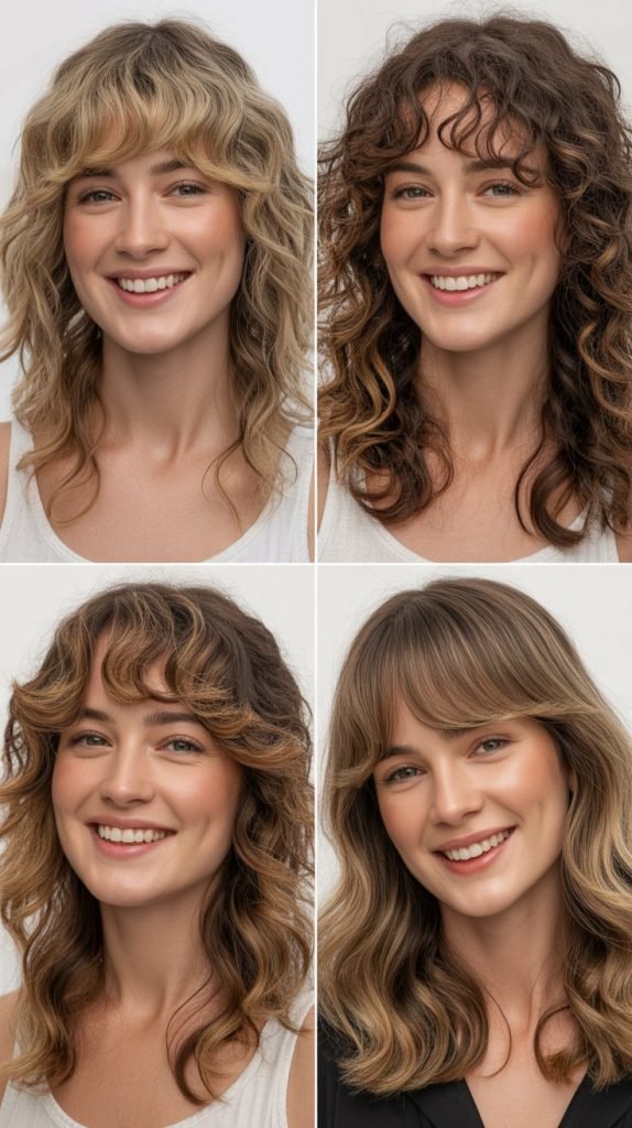  Wavy Medium Hair With Soft Wispy Bangs