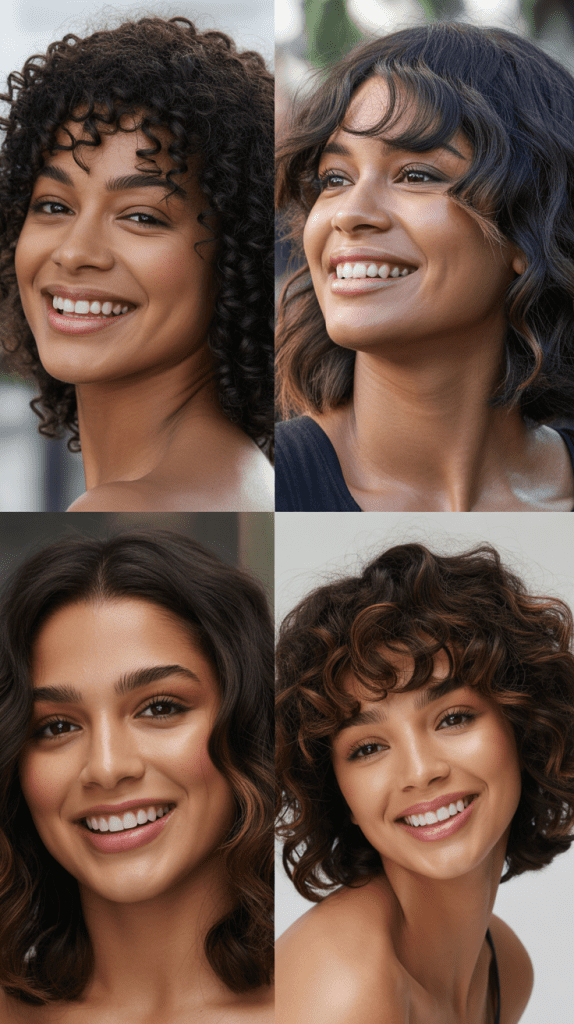 Curly Textured LOB With Fringe Bangs