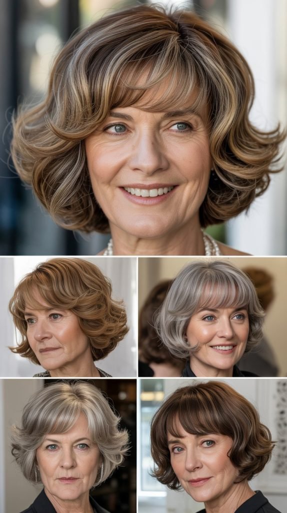 Wavy Bob with Diagonal Bangs
