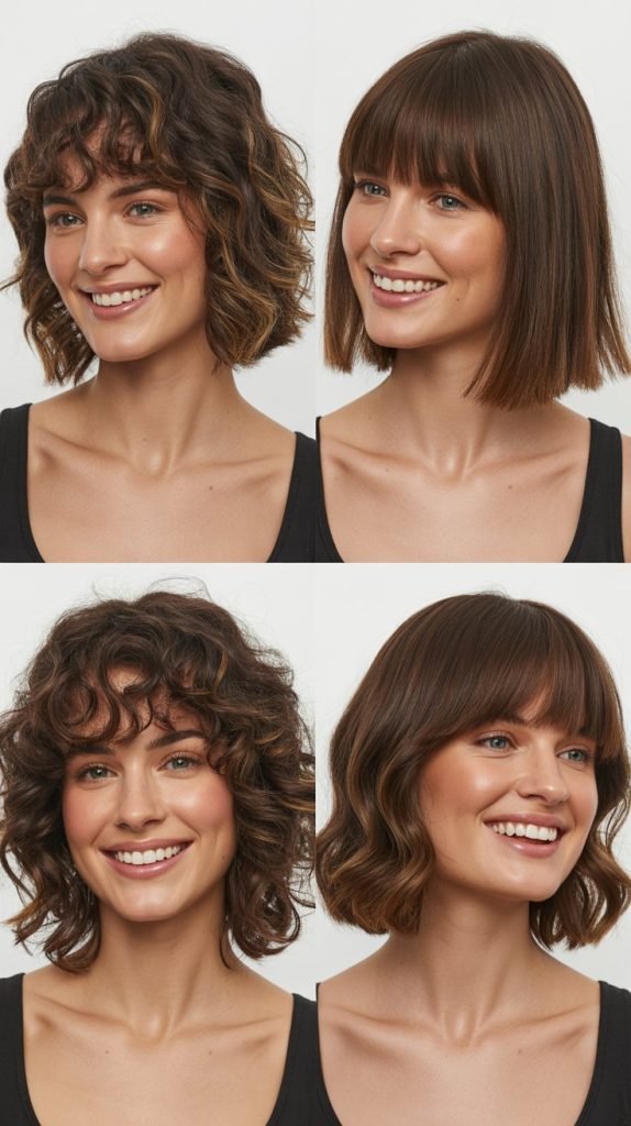 Medium Shaggy Lob with Curtain Bangs