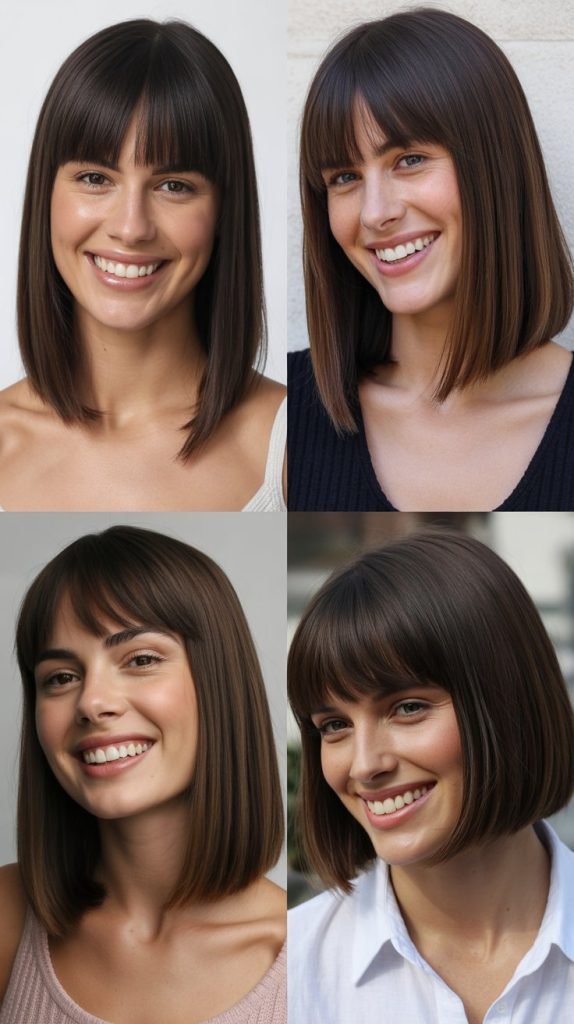  Classic Straight Long Bob With Blunt Bangs