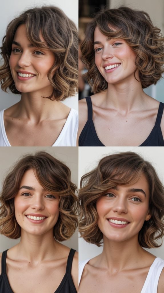  Layered Wavy Bob With Side-Swept Bangs