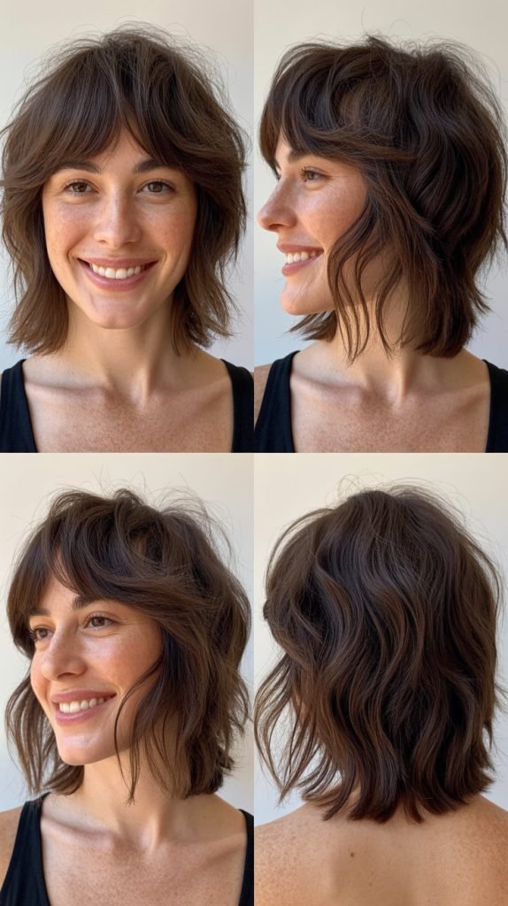 Tousled Long Bob With Brow-Skimming Bangs