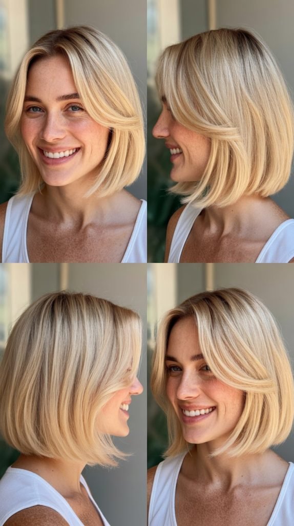 Butter Blonde Lob with Blunt Ends