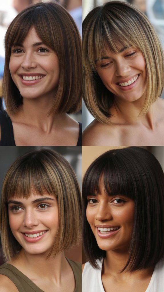  Blunt Long Bob With Heavy Fringe