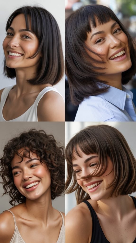  A-Line Long Bob With Curved Bangs