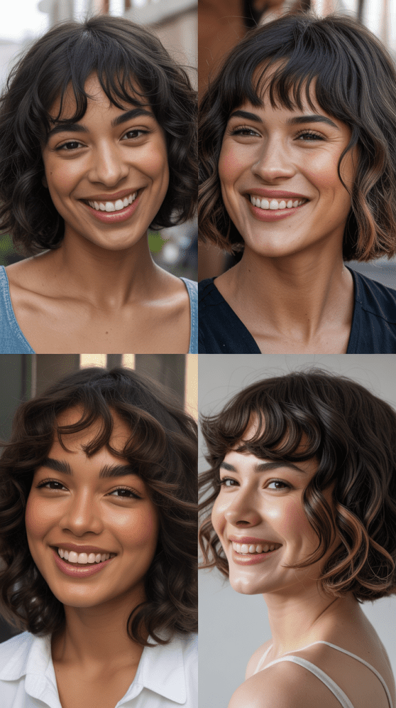 Wavy Bob With Long Brow-Skimming Bangs